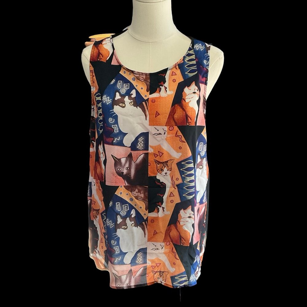 Abstract Cat Print Tank Top